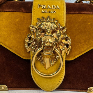 Prada Velvet Lion Bag Yellow Gold Shoulder/Crossbody Metal Rare Knocker Purse