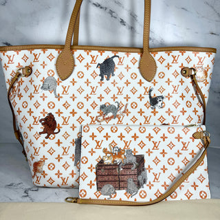 Louis Vuitton Catogram Neverfull Bag Ivory MM Grace Coddington Cat LV RARE tote