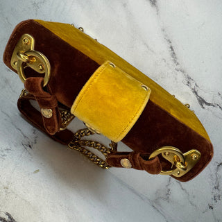 Prada Velvet Lion Bag Yellow Gold Shoulder/Crossbody Metal Rare Knocker Purse