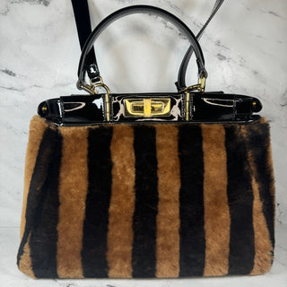 Fendi Peekaboo Striped Shearling Bag