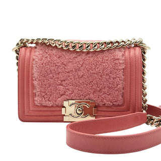 Chanel Pink Shearling Fur Small Boy Bag