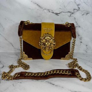 Prada Velvet Lion Bag Yellow Gold Shoulder/Crossbody Metal Rare Knocker Purse