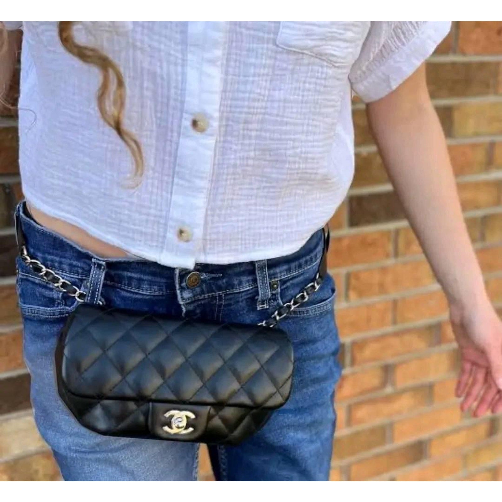 CHANEL UNIFORM ダブルリングバックル ベルト 80 Chanel Uniform Bumbag Crossbody Black Leather Quilted Bag | Kueeny.com