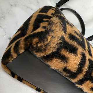 Fendi Mini Shearling Peekaboo Bag Sheepskin Fur Brown/Black FF Zucca Selleria