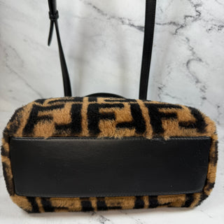 Fendi Mini Shearling Peekaboo Bag Sheepskin Fur Brown/Black FF Zucca Selleria