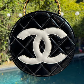 Chanel Vintage Round Patent CC B&W Handle Bag