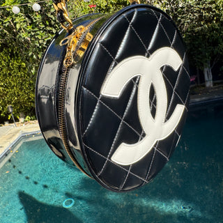 Chanel Vintage Round Patent CC B&W Handle Bag