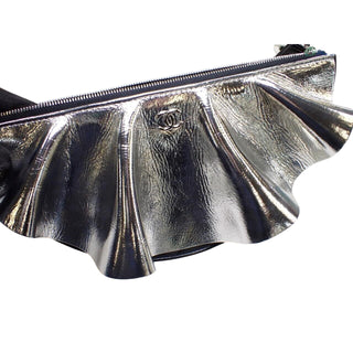 Chanel 20P Metallic Silver Ruffled Clutch Bag